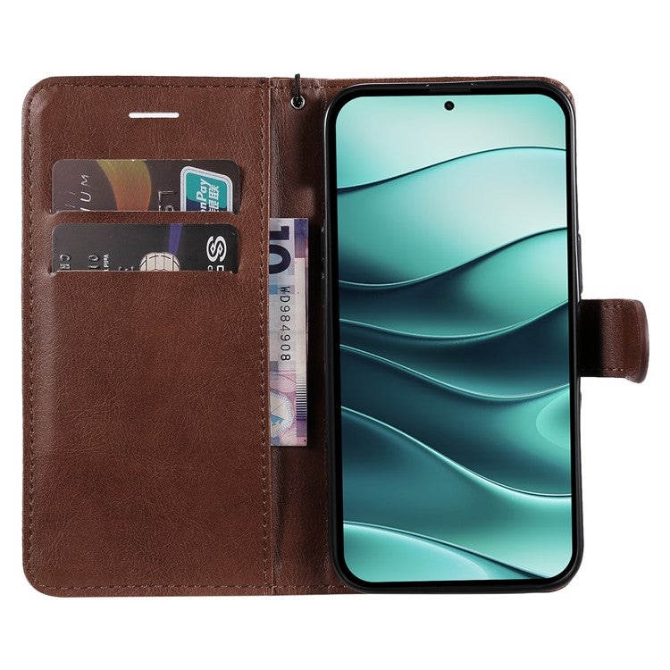 KT Leather Series-2 for Xiaomi Redmi Note 14 5G Case Solid Color Leather Phone Cover Wallet Stand - Brown