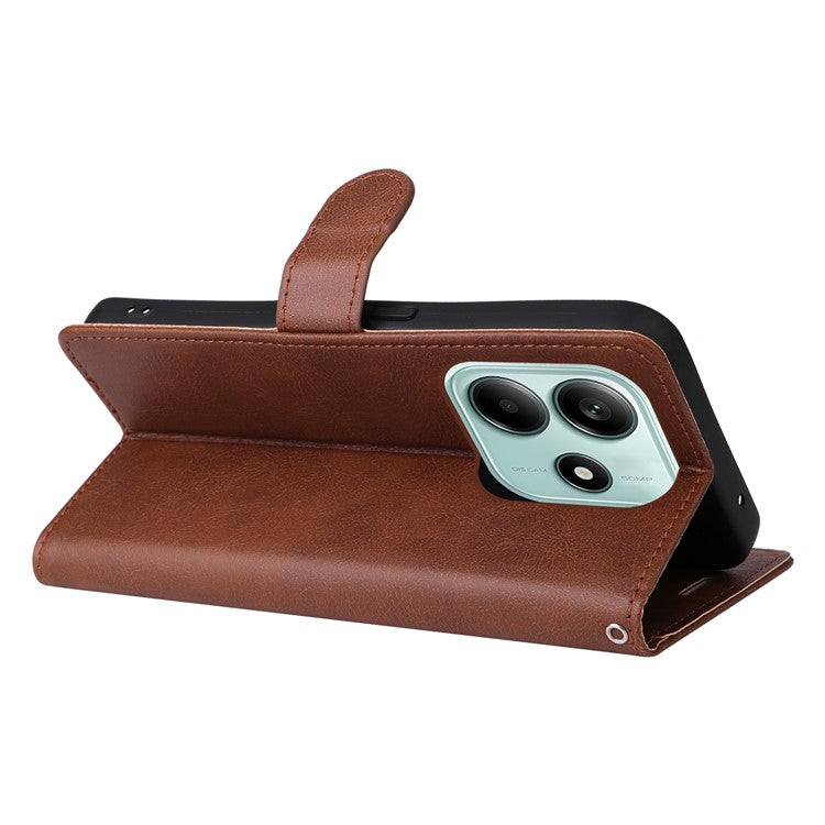 KT Leather Series-2 for Xiaomi Redmi Note 14 5G Case Solid Color Leather Phone Cover Wallet Stand - Brown