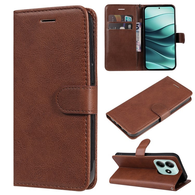 KT Leather Series-2 for Xiaomi Redmi Note 14 5G Case Solid Color Leather Phone Cover Wallet Stand - Brown