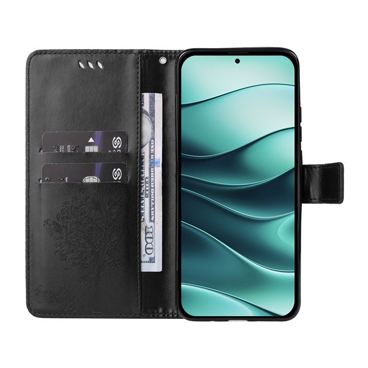 KT Imprinting Flower Series-3 For Xiaomi Redmi Note 14 5G Case Cat Tree Pattern Flip Leather Phone Cover - Black