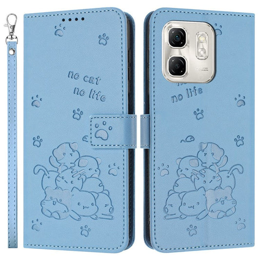 For Infinix Hot 50i 4G / Smart 9 4G Case with Strap Cats Imprint Leather Wallet Phone Cover - Blue