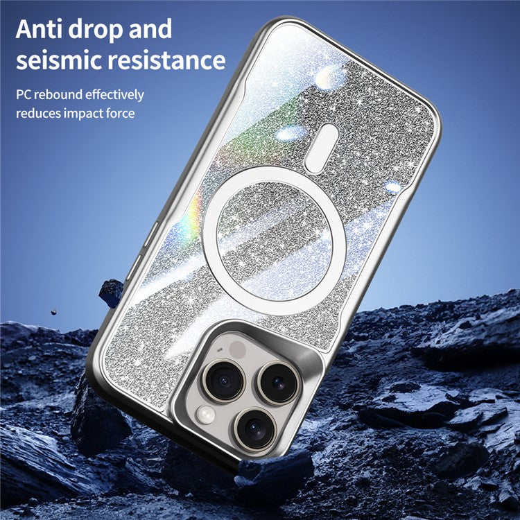 For iPhone 16 Pro Case Compatible with MagSafe Gradient Glitter PC+TPU Phone Cover - Blue