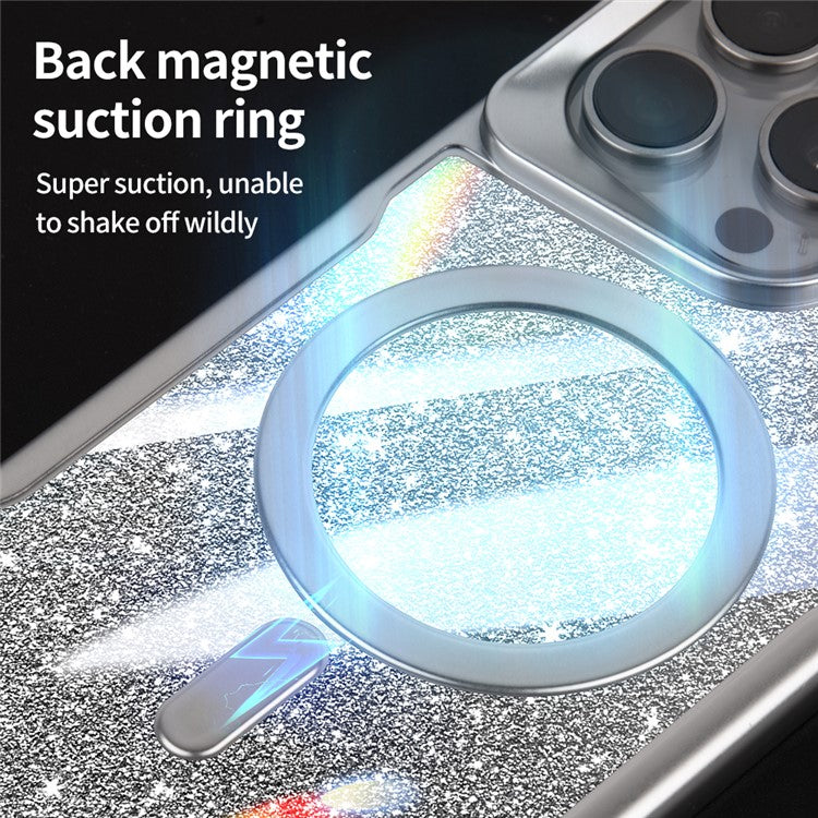 For iPhone 16 Pro Case Compatible with MagSafe Gradient Glitter PC+TPU Phone Cover - Blue