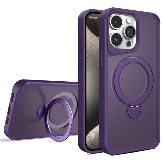 For iPhone 16 Pro Case Compatible with MagSafe PC+TPU Ring Kickstand Cell Phone Cover - Dark Purple