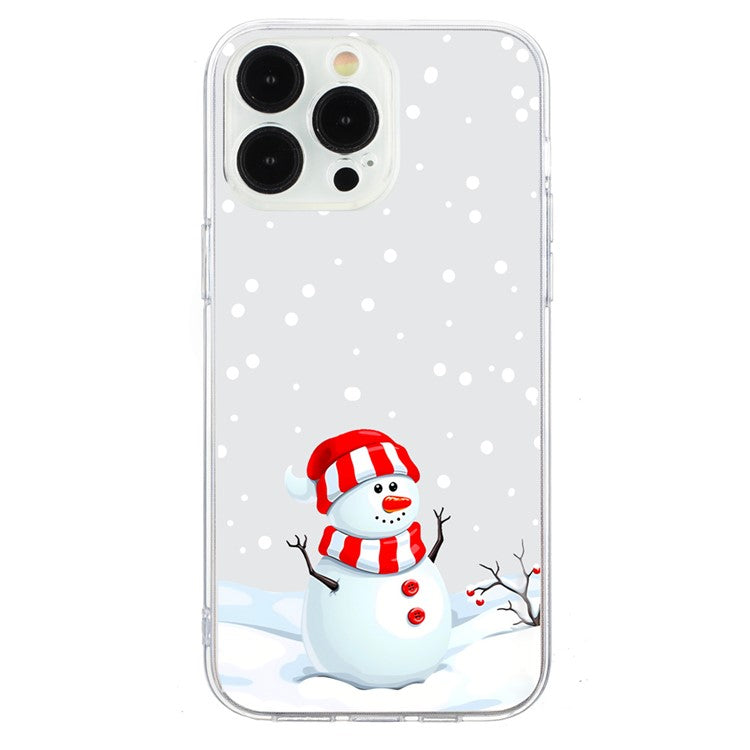 For iPhone 16 Pro Case Christmas Pattern Print Soft TPU Phone Protector - Snowman