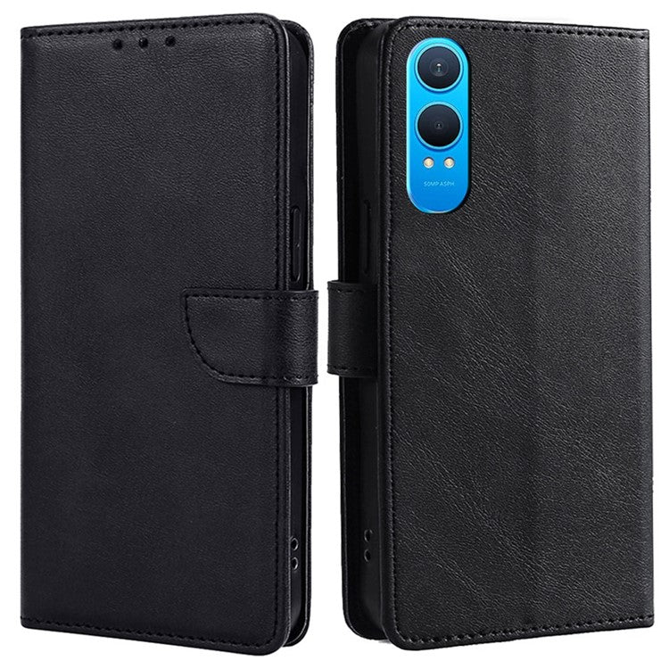 For OnePlus Nord CE4 Lite 5G / Oppo K12x 5G (China) Wallet Case Calf Texture Leather Phone Cover - Black