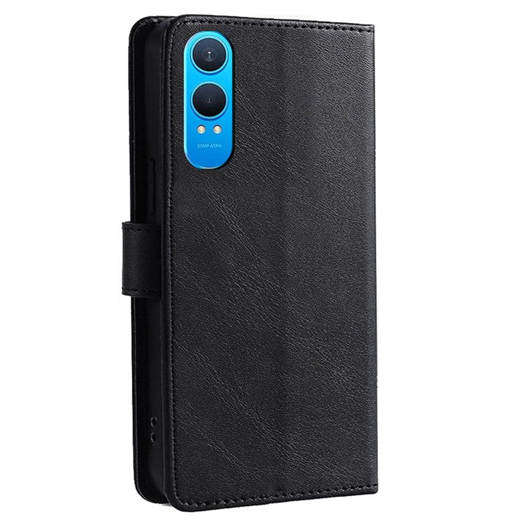 For OnePlus Nord CE4 Lite 5G / Oppo K12x 5G (China) Wallet Case Calf Texture Leather Phone Cover - Black