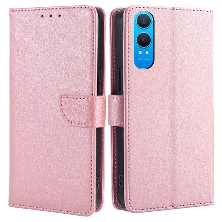 For OnePlus Nord CE4 Lite 5G / Oppo K12x 5G (China) Wallet Case Calf Texture Leather Phone Cover - Rose Gold