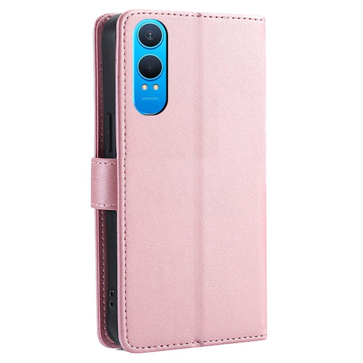 For OnePlus Nord CE4 Lite 5G / Oppo K12x 5G (China) Wallet Case Calf Texture Leather Phone Cover - Rose Gold