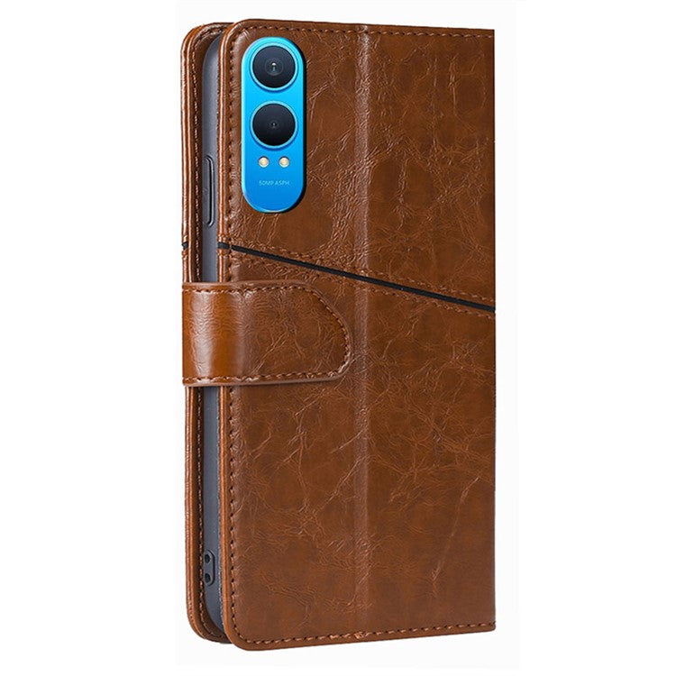 For OnePlus Nord CE4 Lite 5G / Oppo K12x 5G (China) Case Geometric Splicing PU Leather Phone Cover - Light Brown