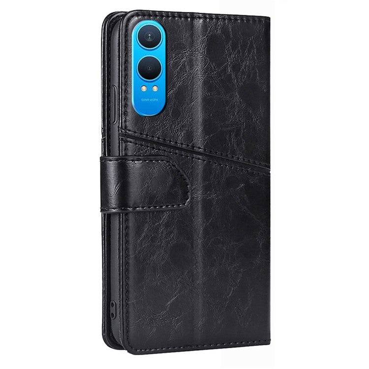 For OnePlus Nord CE4 Lite 5G / Oppo K12x 5G (China) Case Geometric Splicing PU Leather Phone Cover - Black