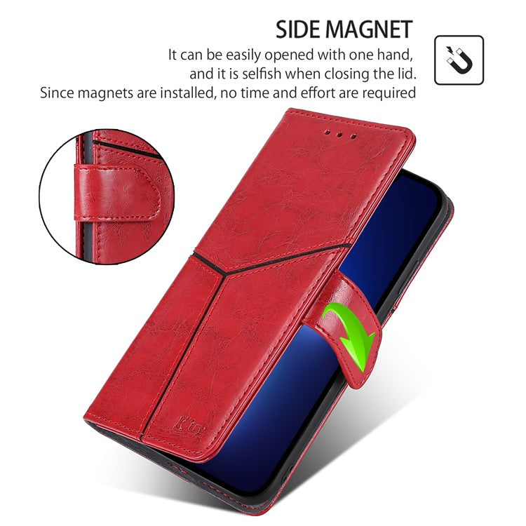 For OnePlus Nord CE4 Lite 5G / Oppo K12x 5G (China) Case Geometric Splicing PU Leather Phone Cover - Red
