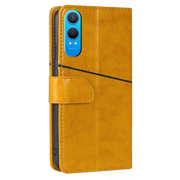 For OnePlus Nord CE4 Lite 5G / Oppo K12x 5G (China) Case Geometric Splicing PU Leather Phone Cover - Yellow