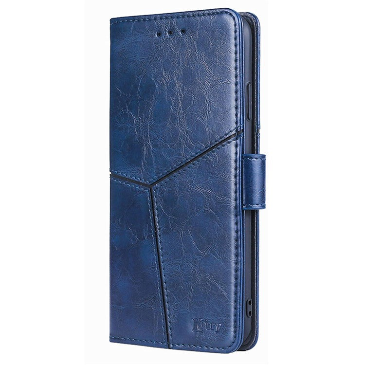 For OnePlus Nord CE4 Lite 5G / Oppo K12x 5G (China) Case Geometric Splicing PU Leather Phone Cover - Blue