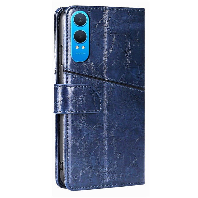 For OnePlus Nord CE4 Lite 5G / Oppo K12x 5G (China) Case Geometric Splicing PU Leather Phone Cover - Blue
