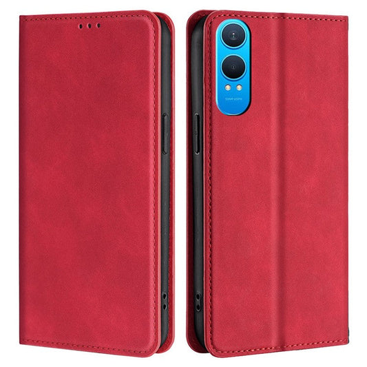 For OnePlus Nord CE4 Lite 5G / Oppo K12x 5G (China) Wallet Case PU Leather Magnetic Closing Phone Cover - Red