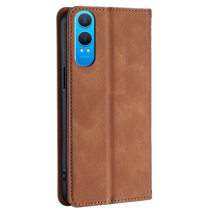 For OnePlus Nord CE4 Lite 5G / Oppo K12x 5G (China) Wallet Case PU Leather Magnetic Closing Phone Cover - Light Brown
