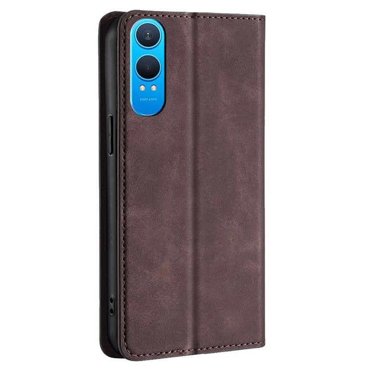 For OnePlus Nord CE4 Lite 5G / Oppo K12x 5G (China) Wallet Case PU Leather Magnetic Closing Phone Cover - Dark Brown