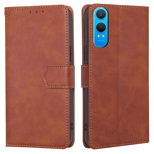 For OnePlus Nord CE4 Lite 5G / Oppo K12x 5G (China) Case Leather Phone Cover with RFID Blocking Wallet - Brown