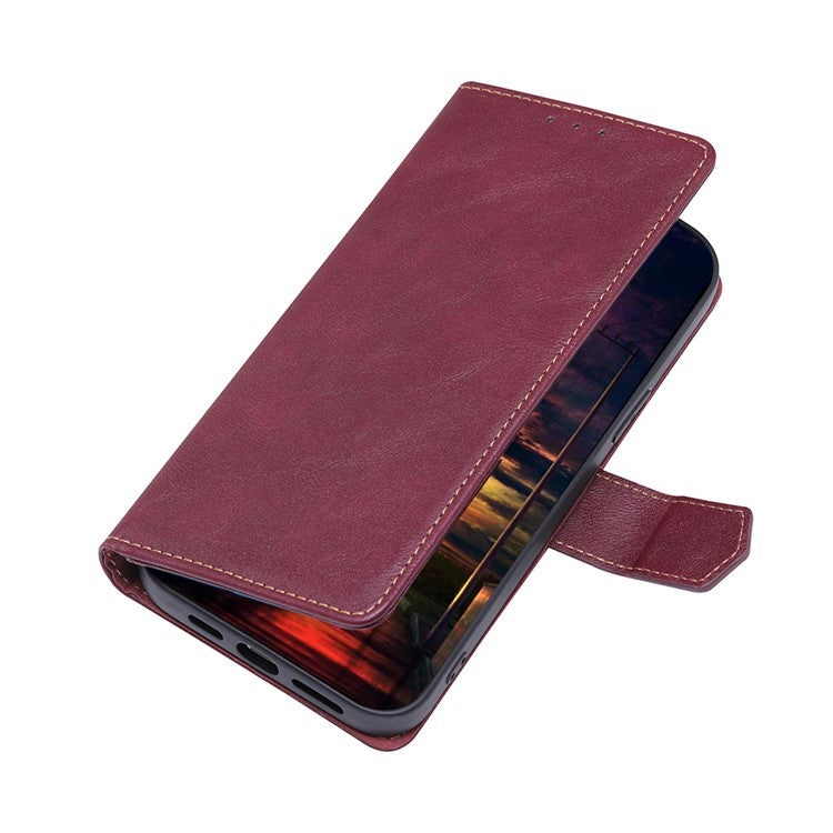 For OnePlus Nord CE4 Lite 5G / Oppo K12x 5G (China) Case Leather Phone Cover with RFID Blocking Wallet - Wine Red