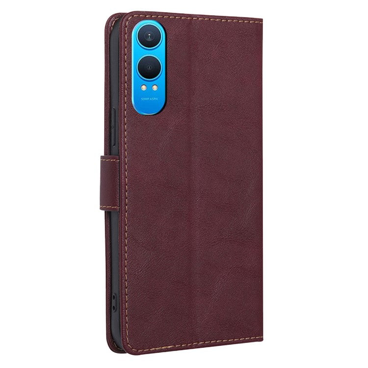 For OnePlus Nord CE4 Lite 5G / Oppo K12x 5G (China) Case Leather Phone Cover with RFID Blocking Wallet - Wine Red
