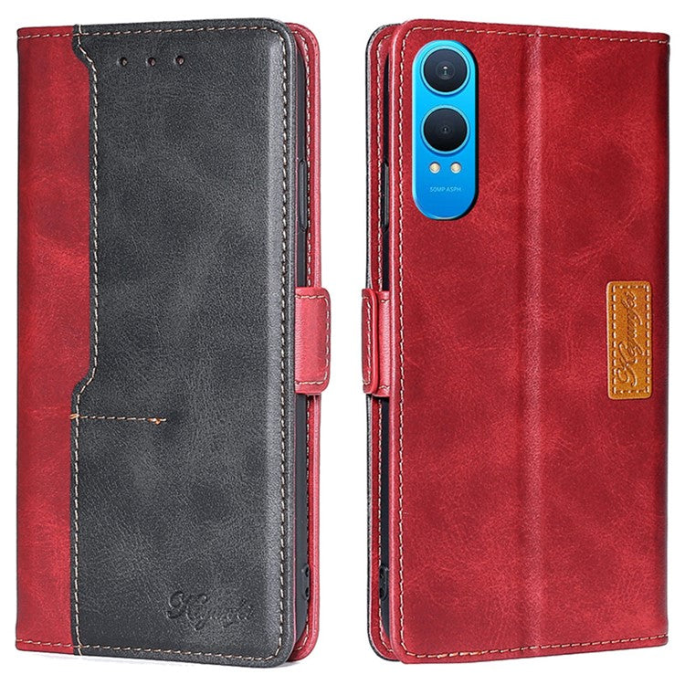 For OnePlus Nord CE4 Lite 5G / Oppo K12x 5G (China) Case Contrast Color Wallet Leather Phone Cover - Black+Red