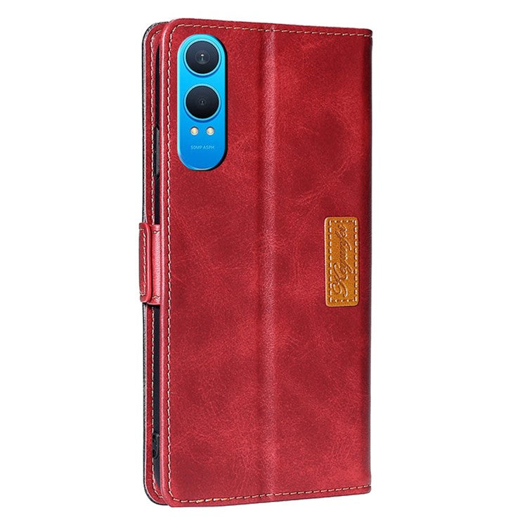 For OnePlus Nord CE4 Lite 5G / Oppo K12x 5G (China) Case Contrast Color Wallet Leather Phone Cover - Black+Red