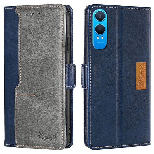 For OnePlus Nord CE4 Lite 5G / Oppo K12x 5G (China) Case Contrast Color Wallet Leather Phone Cover - Blue+Grey