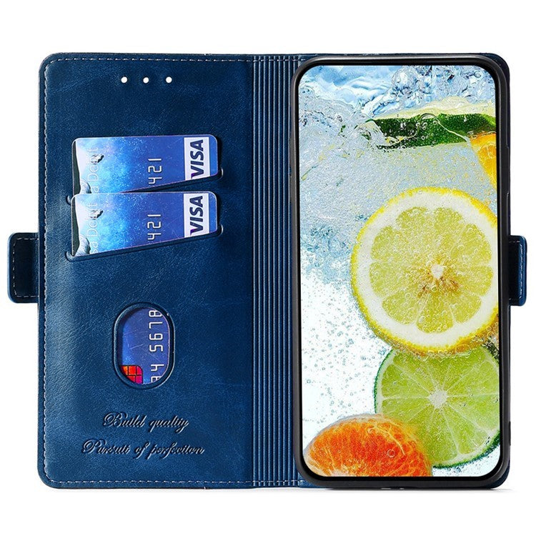 For OnePlus Nord CE4 Lite 5G / Oppo K12x 5G (China) Case Contrast Color Wallet Leather Phone Cover - Blue+Grey
