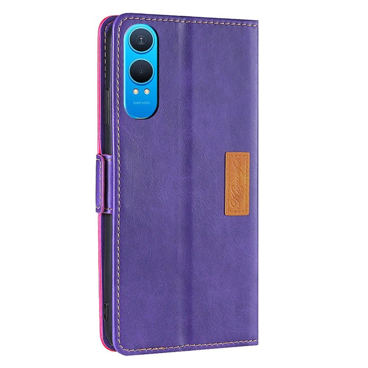 For OnePlus Nord CE4 Lite 5G / Oppo K12x 5G (China) Case Contrast Color Wallet Leather Phone Cover - Rose+Purple