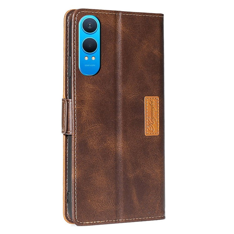 For OnePlus Nord CE4 Lite 5G / Oppo K12x 5G (China) Case Contrast Color Wallet Leather Phone Cover - Light Brown+Green