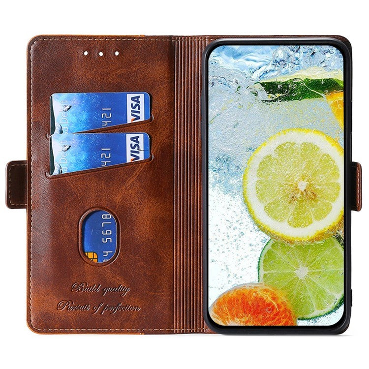 For OnePlus Nord CE4 Lite 5G / Oppo K12x 5G (China) Case Contrast Color Wallet Leather Phone Cover - Dark Brown+Gold