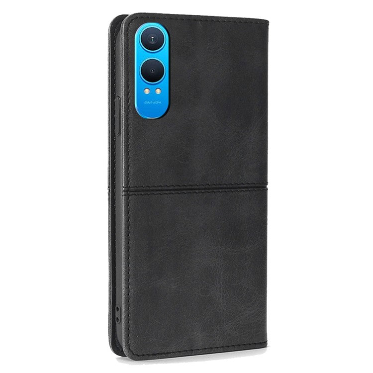 For OnePlus Nord CE4 Lite 5G / Oppo K12x 5G (China) Case Card Slots Cowhide Texture Phone Leather Cover - Black