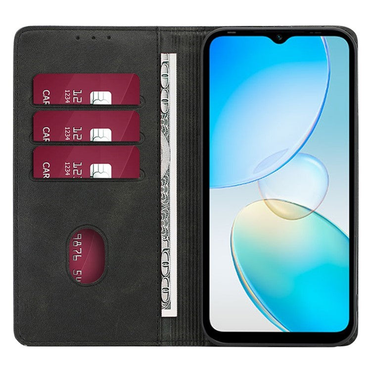 For OnePlus Nord CE4 Lite 5G / Oppo K12x 5G (China) Case PU Leather Calf Texture Phone Wallet Cover - Black