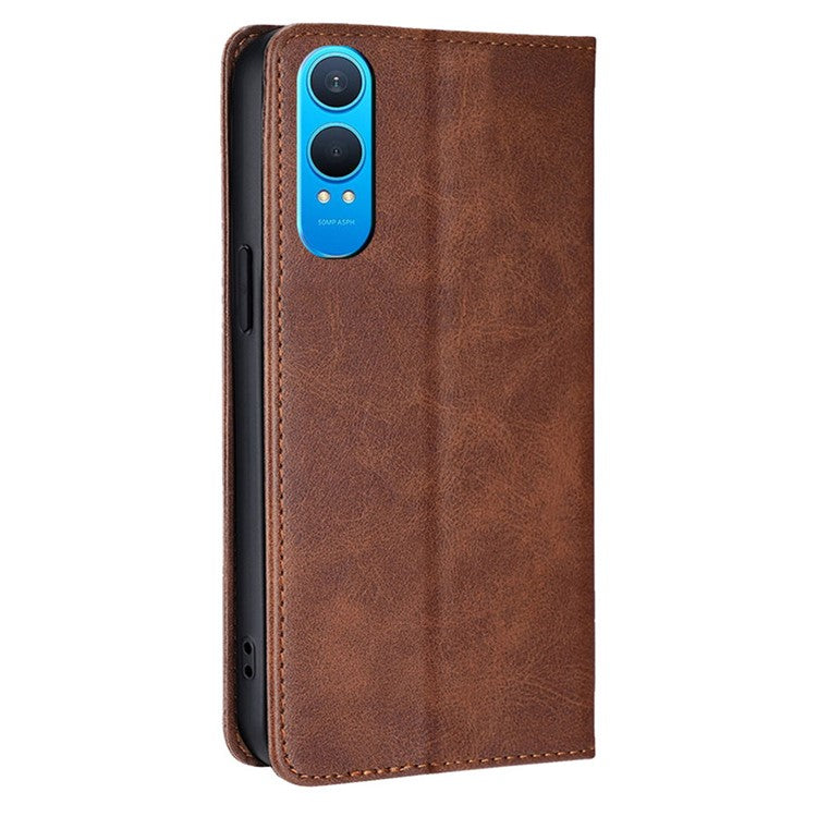 For OnePlus Nord CE4 Lite 5G / Oppo K12x 5G (China) Case PU Leather Calf Texture Phone Wallet Cover - Brown