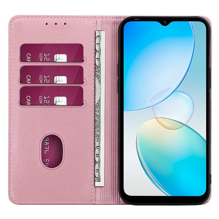 For OnePlus Nord CE4 Lite 5G / Oppo K12x 5G (China) Case PU Leather Calf Texture Phone Wallet Cover - Rose Gold