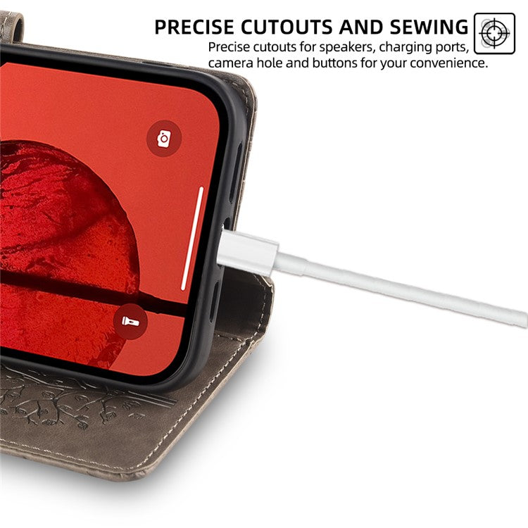 For OnePlus Nord CE4 Lite 5G / Oppo K12x 5G (China) Case PU Leather Wallet Phone Cover Tree Deer Imprinted - Grey