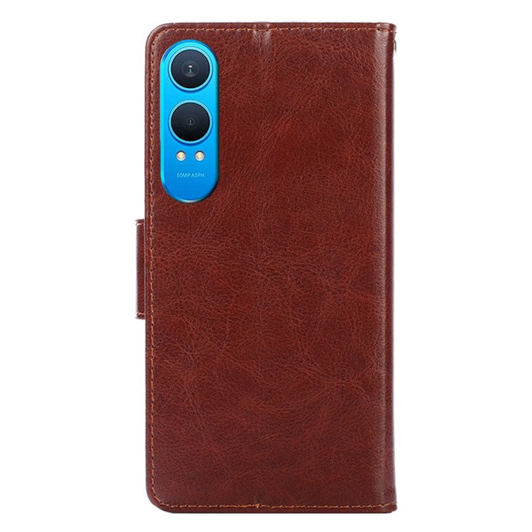 For OnePlus Nord CE4 Lite 5G / Oppo K12x 5G (China) Case Wallet PU Leather + TPU Folding Stand Phone Cover - Brown