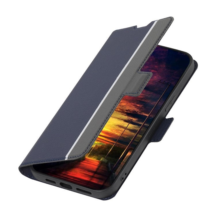 For OnePlus Nord CE4 Lite 5G / Oppo K12x 5G (China) Case Card Holder Twill Texture Leather Phone Cover - Blue