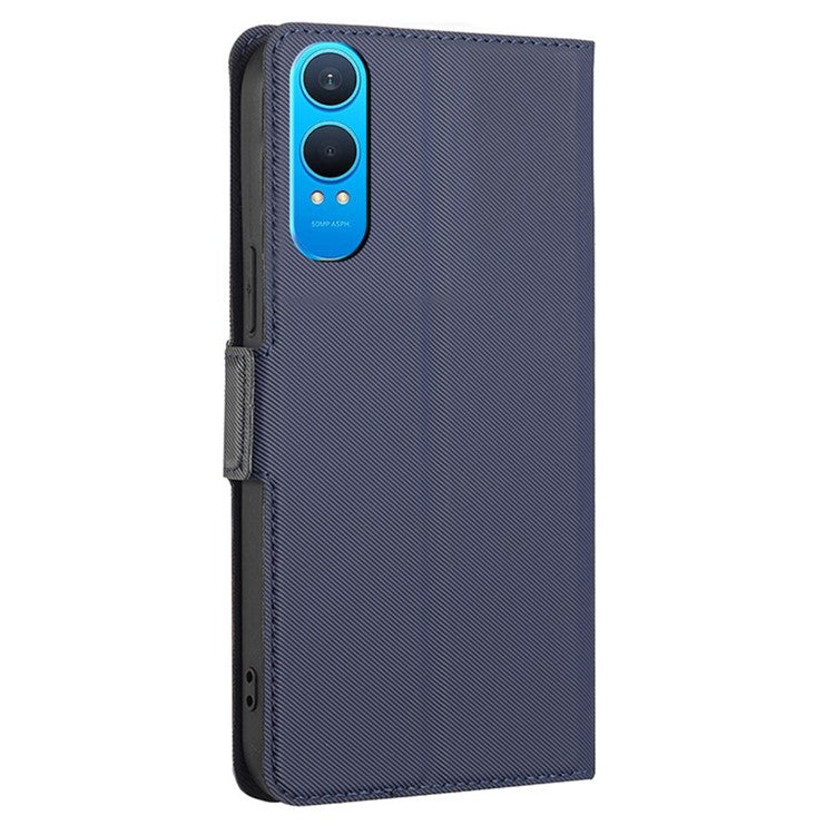 For OnePlus Nord CE4 Lite 5G / Oppo K12x 5G (China) Case Card Holder Twill Texture Leather Phone Cover - Blue