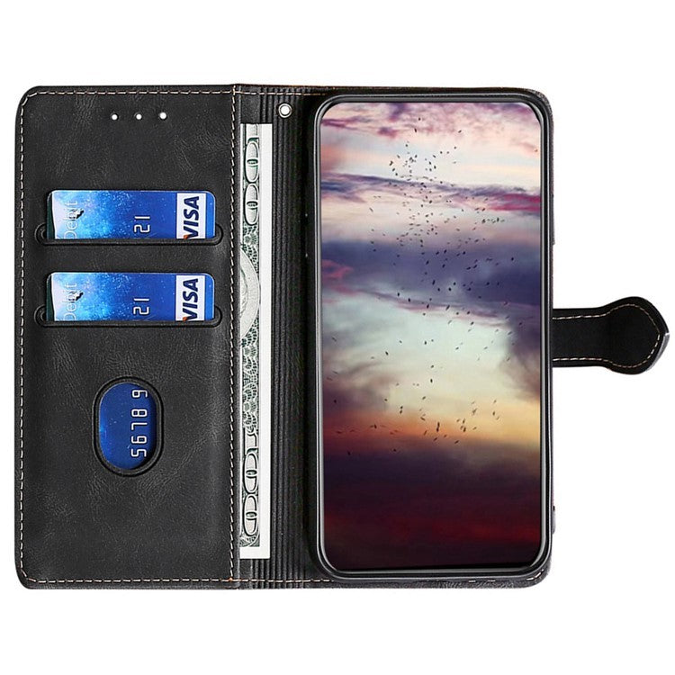 For OnePlus Nord CE4 Lite 5G / Oppo K12x 5G (China) Case Leather Wallet Phone Cover with Straw Hat Magnetic Clasp - Black