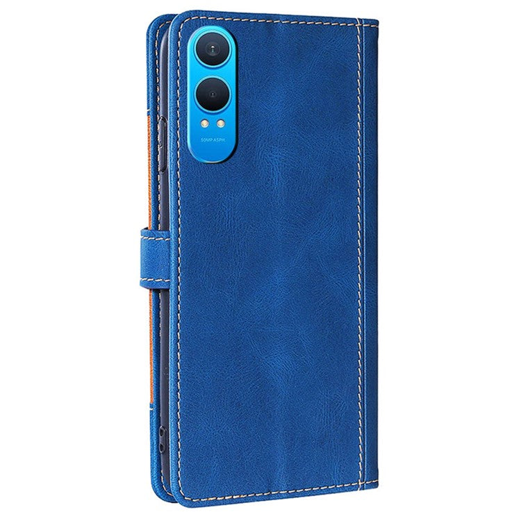 For OnePlus Nord CE4 Lite 5G / Oppo K12x 5G (China) Case Leather Wallet Phone Cover with Straw Hat Magnetic Clasp - Blue