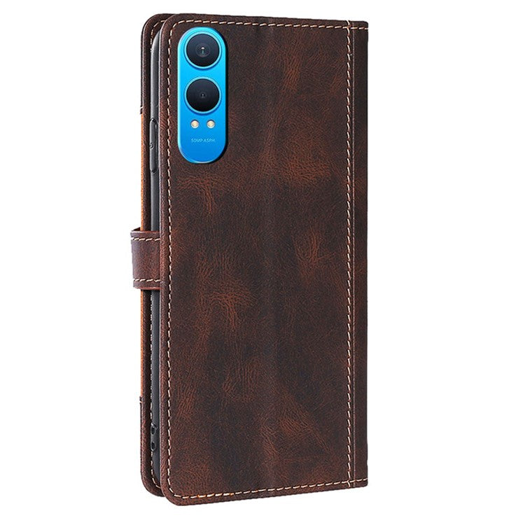For OnePlus Nord CE4 Lite 5G / Oppo K12x 5G (China) Case Leather Wallet Phone Cover with Straw Hat Magnetic Clasp - Brown