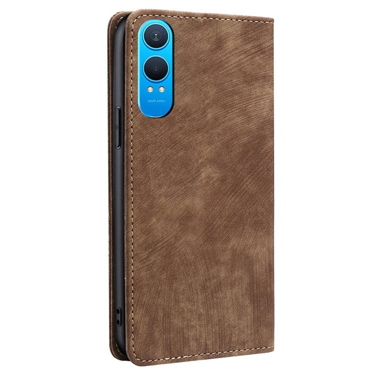For OnePlus Nord CE4 Lite 5G / Oppo K12x 5G (China) Case RFID Blocking Wallet Leather Phone Cover - Brown