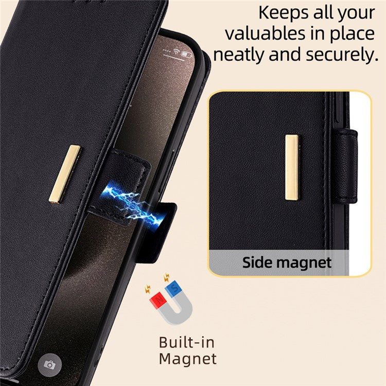 For OnePlus Nord CE4 Lite 5G / Oppo K12x 5G (China) Case PU Leather Wallet Stand Phone Cover with Crossbody Shoulder Strap - Black