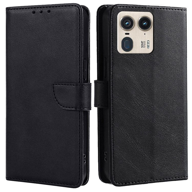 For Motorola Moto X50 Ultra 5G / Edge 50 Ultra 5G Wallet Case Calf Texture Leather Phone Cover - Black