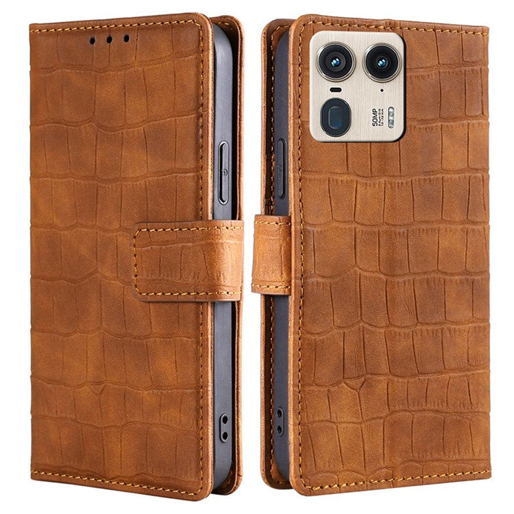 For Motorola Moto X50 Ultra 5G / Edge 50 Ultra 5G Case Crocodile Texture PU Leather Phone Cover - Brown