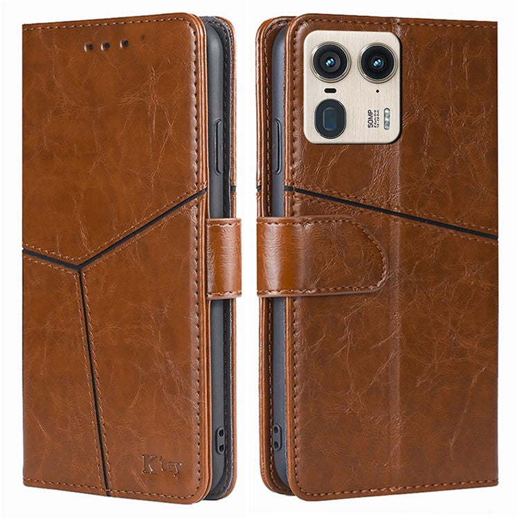 For Motorola Moto X50 Ultra 5G / Edge 50 Ultra 5G Case Geometric Splicing PU Leather Phone Cover - Light Brown