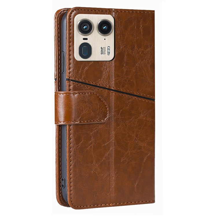 For Motorola Moto X50 Ultra 5G / Edge 50 Ultra 5G Case Geometric Splicing PU Leather Phone Cover - Light Brown