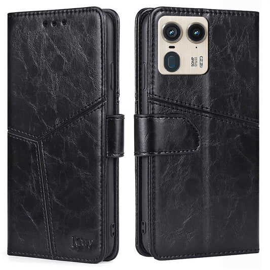 For Motorola Moto X50 Ultra 5G / Edge 50 Ultra 5G Case Geometric Splicing PU Leather Phone Cover - Black